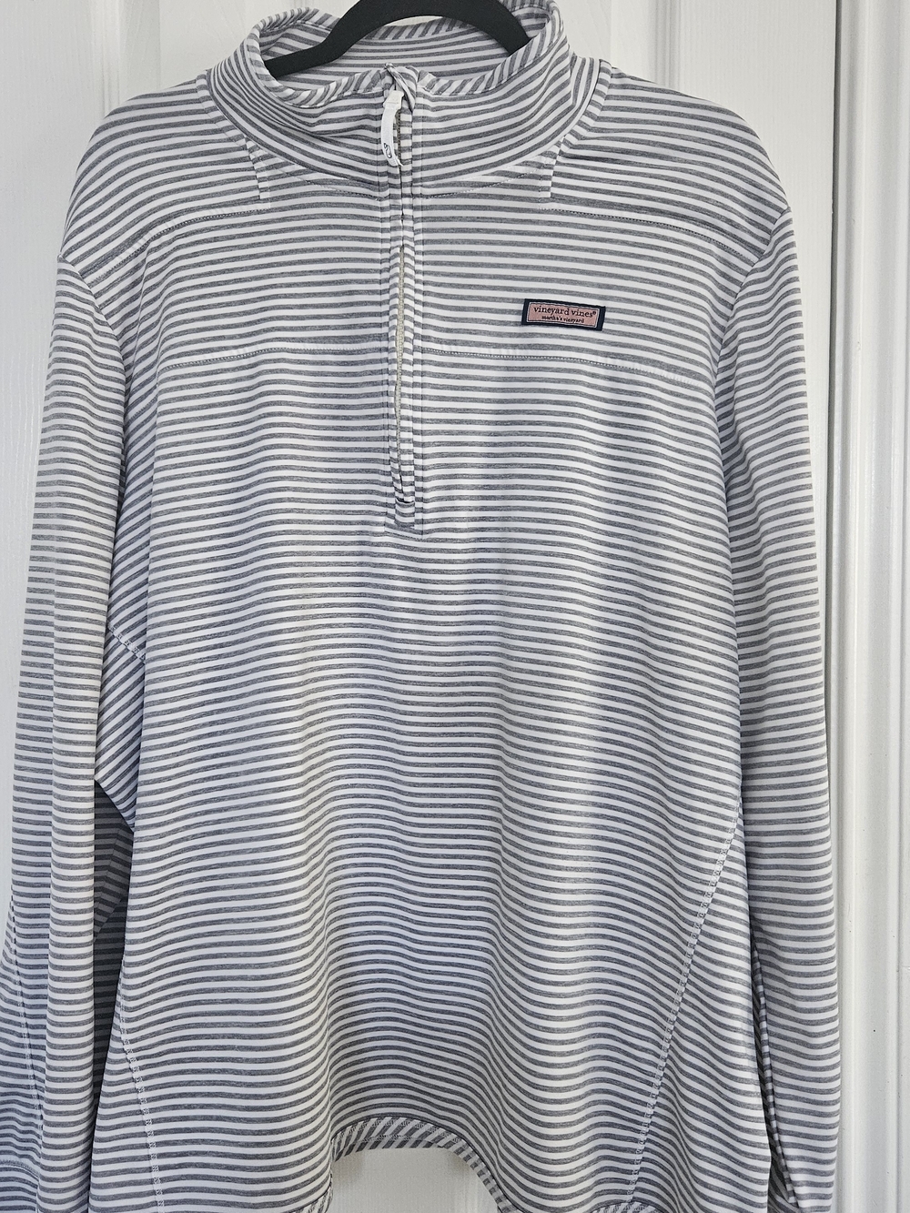 Vineyard Vines Women Gray & White Striped Quarter-Zip Pullover